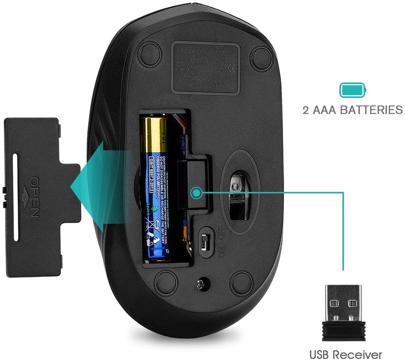 Rii Wireless Mouse 1000 DPI for PC, Laptop, Windows,Office Included Wireless USB dongle (Black) Black