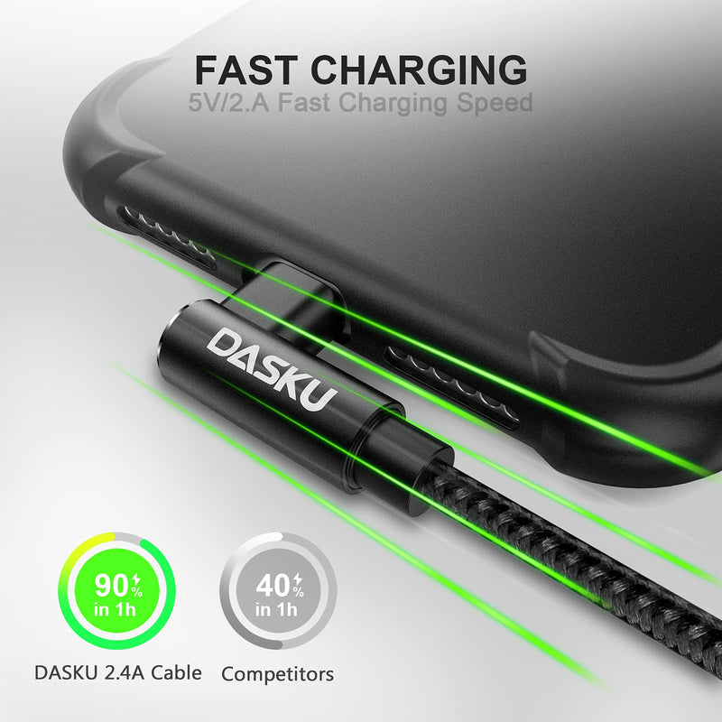 [AUSTRALIA] - 90 Degree iPhone Charging Cable 2Pack 10ft Right Angle Nylon Braided Lightning Charger Cord Compatible with iPhone 14 13 12 11 Pro Max XS XR X 8 7 6 5 Plus iPad（Black） USB-A Black 
