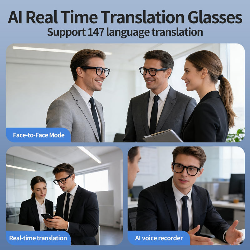 AI Smart Glasses with 4K Camera, 8MPW Anti-Shake Bluetooth Camera Glasses for Women Men, 1080P Video Recording Dual Mic Noise Reduction, Real Time Translation, Voice Assistant for Travel (3 lenses)