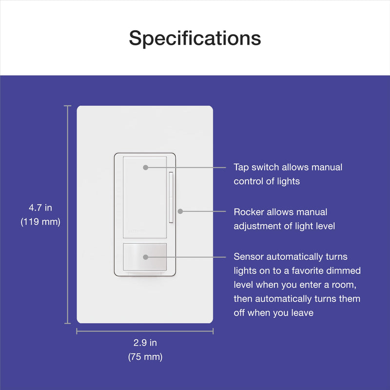 Lutron Maestro Motion Sensor Dimmer Switch for Bathroom, Garage, Laundry Room, and Closet, Occupancy and Vacancy Sensor, Single-Pole/Multi-Location, No Neutral Req, MSCL-OP153M-BL, Black 1 Pack