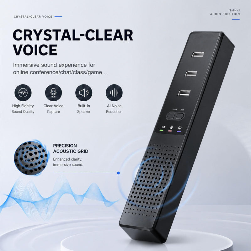 3 in 1 USB Wired Speaker with Microphone,Conference Speakerphone for PC & Laptop,360° Voice Pickup, Plug and Play, Computer Speaker for Zoom, Teams, Skype, Home Office & Online Meetings 2