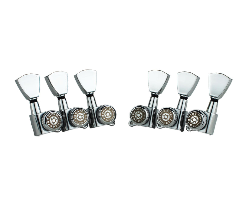Guitar Locking Tuners (3R + 3L) - 1:18 Gear Ratio Lock String Tuning Key Pegs Machine Heads with Tulip Shaped Knob Replacement Guitar Accessories (E-104SP, Chrome)