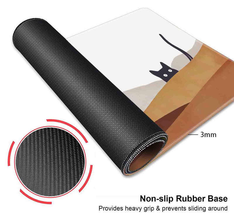 Large Gaming Mouse Pad, Desk Pad, Keyboard Mouse Mat Non-Slip Mousepad Rubber Base and Stitched Edges for Laptop Computer Office Desk Accessories, 31.5 X 11.8 Inch, Sunrise Mountain Black Cat