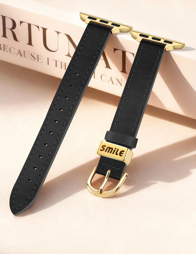 JR.DM Black Leather Bands Compatible with Apple Watch