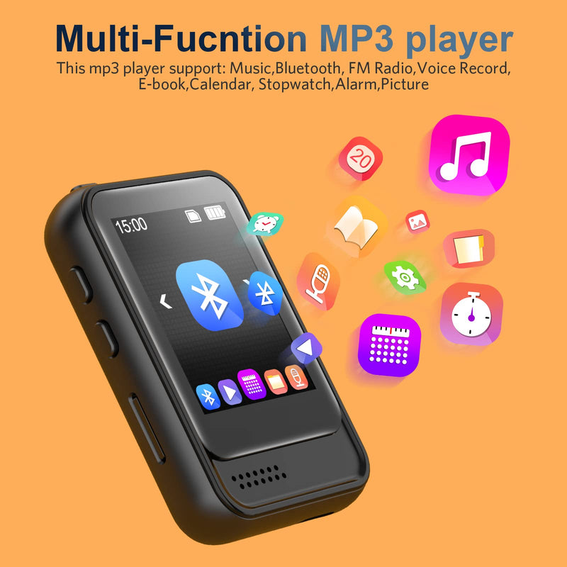 MP3 Player with Bluetooth 5.3,Portable Music Player with Speaker and Micro SD Card Slot MP3 Player with FM Radio,Video,Voice Recording,Earphone for Kids,Jogging and Gift,Max 512GB Expand 16GB