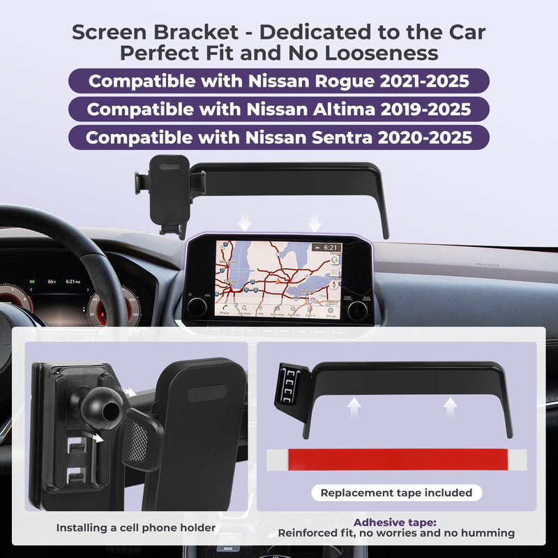 8Inch Car Phone Holder Mount Compatible with Nissan Rogue S/SV 2021-2026,Altima 2.5 SR 2019-2025/Sentra SR/SV 2020-2025(Not Fit S) Accessories Custom Screen & Mobile Phone 360°Adjustable Cell Phone Compatible with Rogue 21-25& Altima & Sentra 20-25