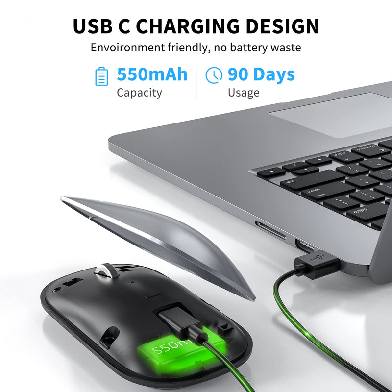 TECKNET Rechargeable Bluetooth Mouse for MacBook Pro/iPad/Laptop/Windows, Slim Silent Wireless Mouse Bluetooth 5.0/3.0 2.4G Portable Optical Cordless Mice with USB Receiver 4 Adjustable DPI