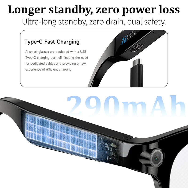 Smart Camera Glasses – 8MP Video Recording Sunglasses with 3 Interchangeable Lenses, HD Photos & Videos, AI Translation, Object Recognition, Lightweight Wearable Tech for Vlogging & Travel