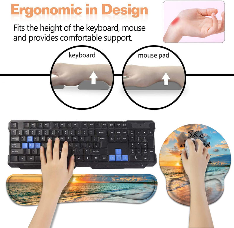 Keyboard Wrist Rest + Mouse Pad Wrist Support Set with Coasters, Non-Slip PU Base Ergonomic Mousepad for Home Office Working Studying Easy Typing & Pain Relief, Bible Verses Proverbs 31:25