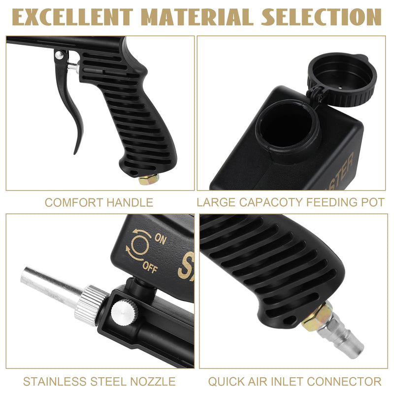 Portable Pneumatic Sandblasting Gun - Multifunctional Compressed Air Sand Blaster Machine Small Hand-Held Sandblasting Device Suitable for Removing Paint Rust Stains (Black)