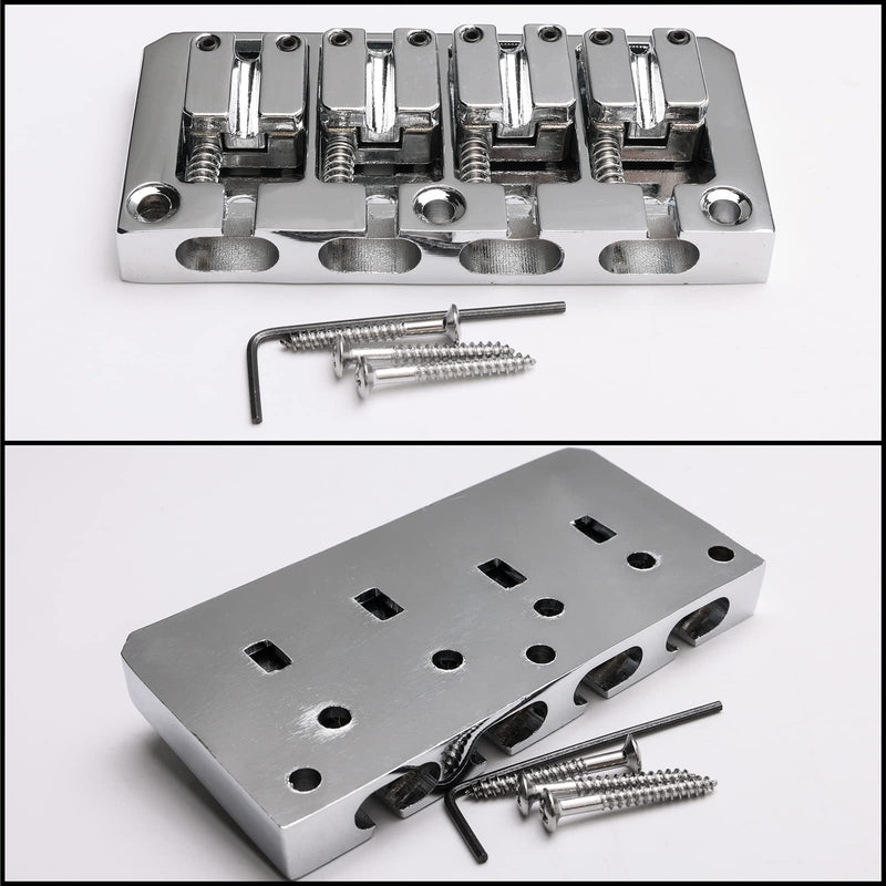 4 String Bass Guitar Bridge 93 x 45 mm (3.66 x 1.77 inch) Reliable and Versatile Bass Bridge for Your Instrument, Silver Bridge+4R Keys