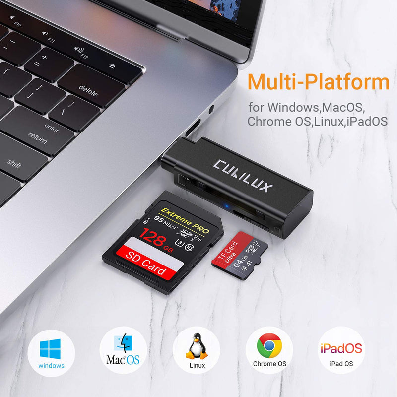 Cubilux USB Type C SD/TF Card Reader with LED Indicator, Thunderbolt 4/3 Memory Card Adapter Compatible with MacBook iPad Pro/Air 4/Mini 6 Samsung S22/S21/S20 Note 20/10 Tab S8/S7/S6 Pixel 6 Pro 5 4 3 Black