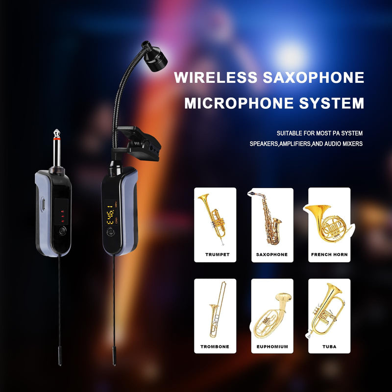 BOMGE UHF Wireless Instruments Microphone,Saxophone Microphone,Wireless Receiver and Transmitter,160ft Range,Plug and Play,Great for Trumpets, Clarinet, Cello, Active PA Systems (WTU-08A) WTU-08A