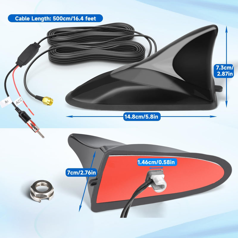 Eightwood Shark Fin Amplified AM FM Car Radio Antenna, SMA Male GPS Antenna | AM FM + GPS Combo Antenna for Car Truck SUV Stereo Receiver Head Uni, GPS Navigation System