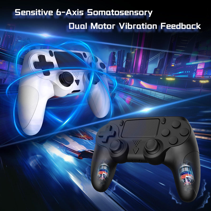 Huniquedec 2 Pack Wireless Controller for PS4/Pro/Slim/PC with Non-Slip Grip and Dual Vibration, Ergonomic Grip,USB-C Cable, Compatible with playstation 4 (Black and White)