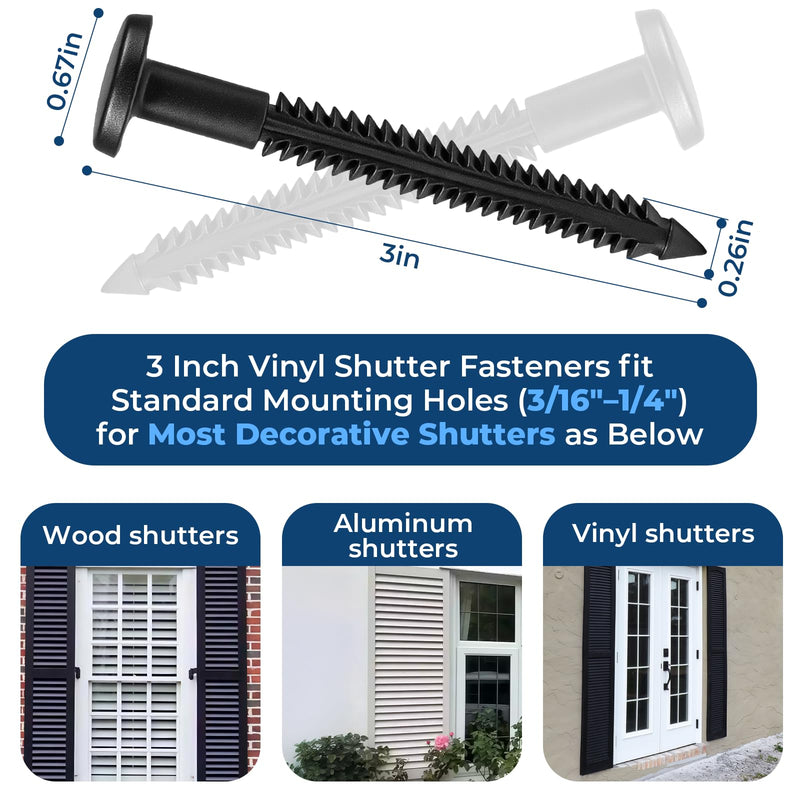 [AUSTRALIA] - 60 Pcs 3 Inch Vinyl Shutter Fasteners Heavy-Duty Shutter Loks for Exterior Decorative Shutters, UV-Resistant & Rustproof Peg Lok Pins with Enhanced Grip for Vinyl/Aluminum/Wood Shutters 