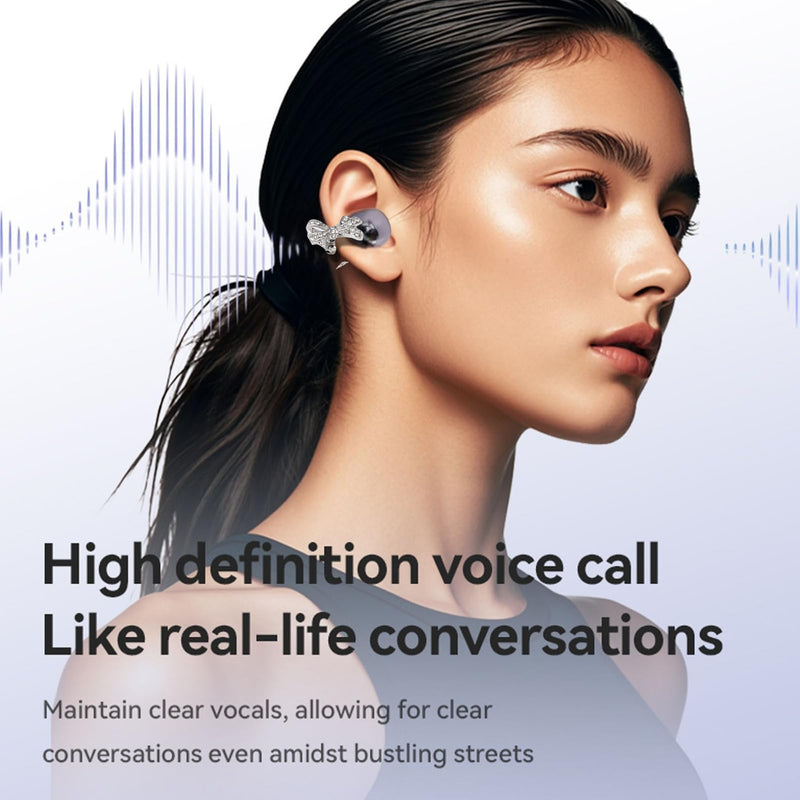 Dpofirs Clip On Earbuds, Jewelry Inspired Bluetooth Wireless Open Ear Headphones, with Butterfly Earrings, Lightweight Clip Earring Earphones, for Women Sports Workouts