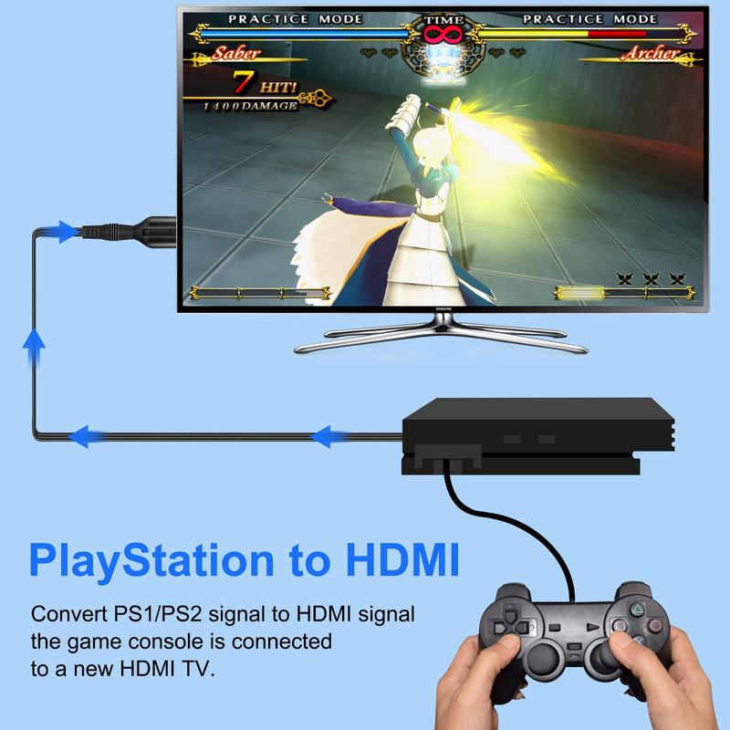 PS2 to HDMI Converter Adapter PS2 HDMI Cable 1m/3.2ft Video Converter for HDTV HDMI Monitor Supports All PS2 Display Modes