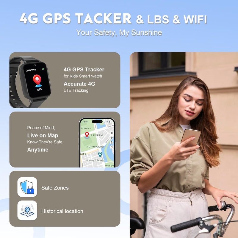 4G Kids Smart Watch for Boys Girls with GPS Tracker, Kid Smartwatch Phone Call SOS Video Call for Kids Birthday Gift Ages 4-12