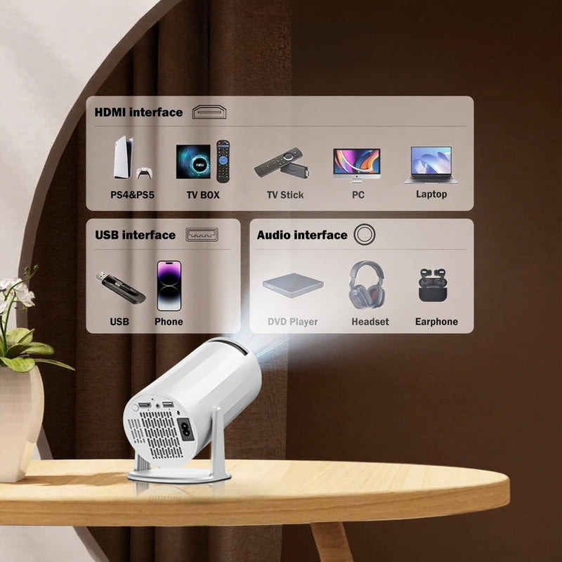 Mini Projector with WiFi and Bluetooth, Portable Movie Projector Support 4K, Auto Keystone,210° Rotation, 130'' Screen Smart Projector Compatible with HDMI Phone TV Stick for Bedroom Outdoor A-X8