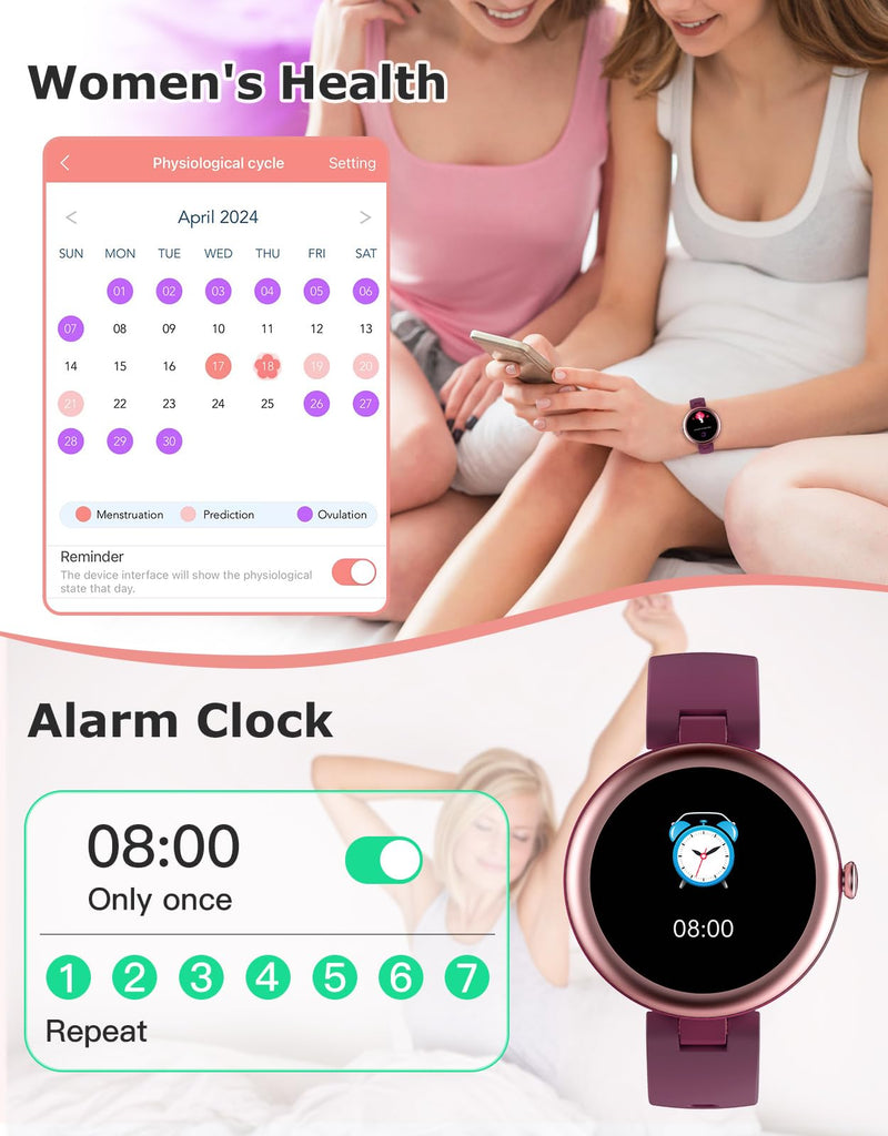 Smart Watches for Women, Round Bluetooth Call Smartwatch for iPhone Android Phones, Waterproof Fitness Tracker Watch with Heart Rate Monitor Sleep Tracker 100+Sports, Stylish Gifts for Women Purple