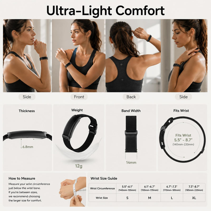 Yihou Smart Fitness Tracker for Women & Men Ultra-Thin Minimalist Smart Band with 24/7 Heart Rate Monitor Sleep Tracker 100+ Sports Modes IP67 Waterproof Call & App Alerts Nylon & Silicone Bands Black