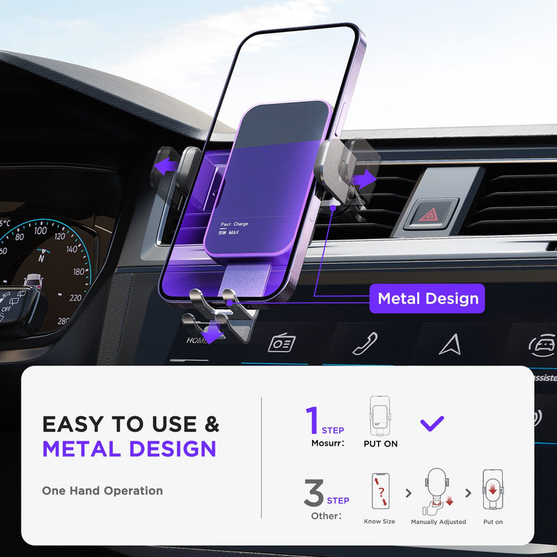 Wireless Car Charger,【7 Colored RGB Backlit】Mosurr 15W Auto Clamping Car Charger Phone Mount Holder fit for iPhone 15 14 13 12 Mini Pro Max 11 XR XS, Samsung Galaxy S24 Ultra S23 S22 S21+ Note 20, etc Black