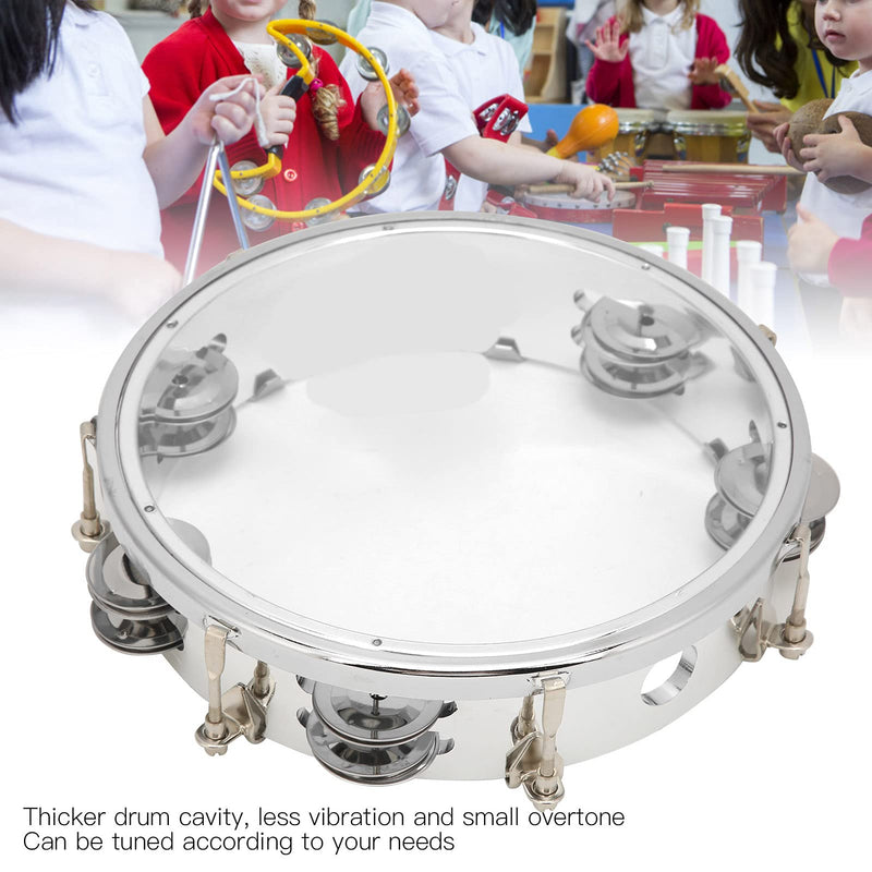 8in Tambourine Adjustable Tone Hand Drum Hand Held Percussion Educational Musical Instrument Cymbal Bells Double Row Jingle Bells with Drum Key(Transparent) Transparent