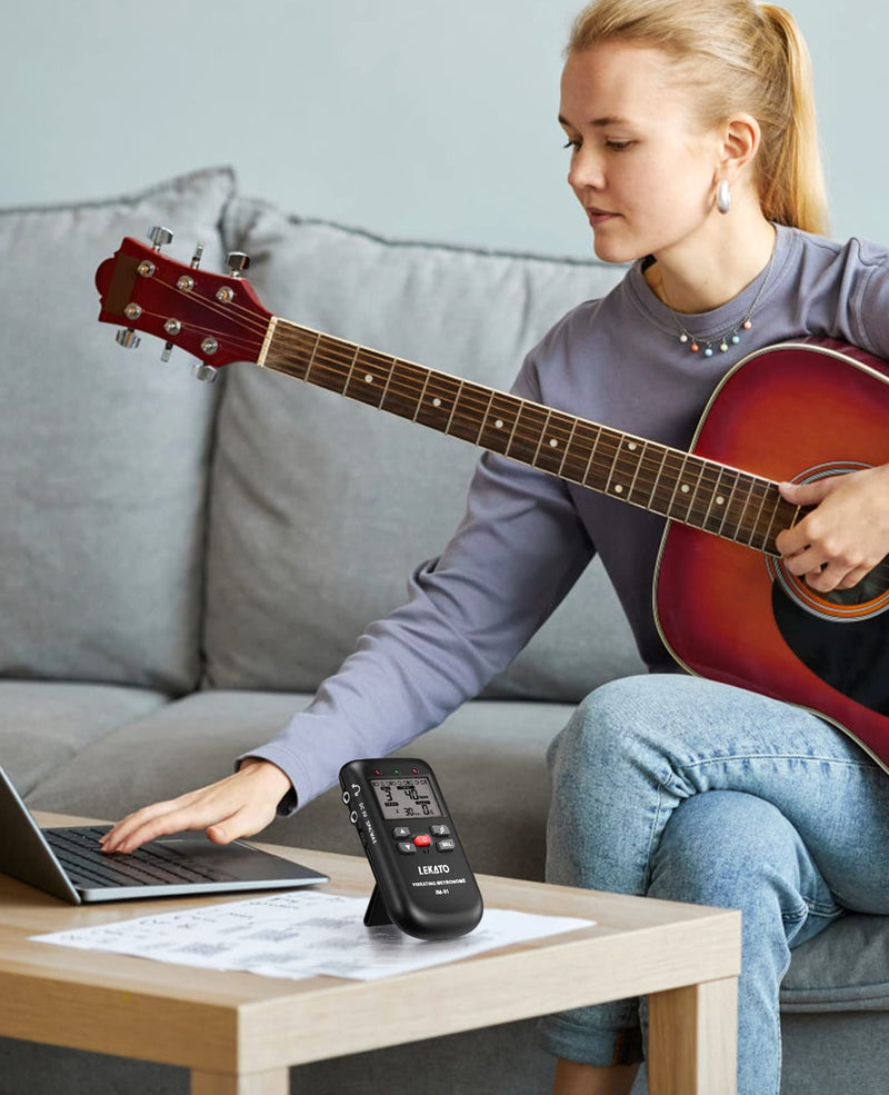 Vibrating Metronome for Piano Guitar Drum Ukulele Practice, Electronic Digital Metronome with Timer, Counts by Male/Female Vocal, by LEKATO Size a