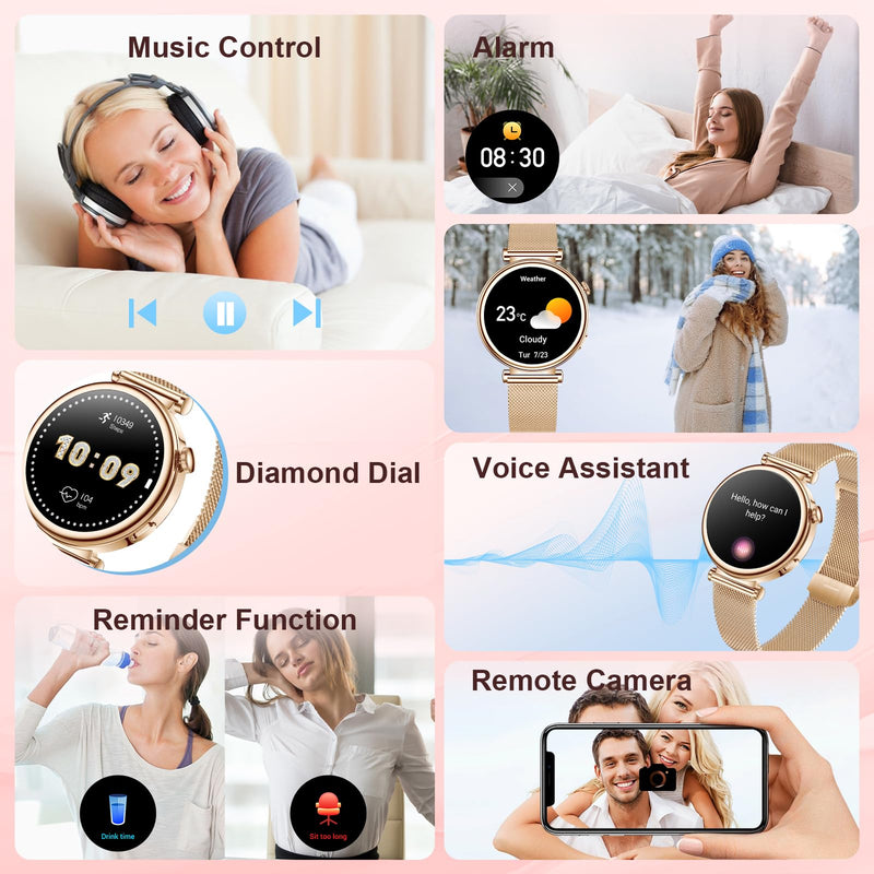 Smart Watch for Women 1.27" HD 3 Band Fitness Tracker Bluetooth Call | Compatible Android iPhone Phone with SpO2/Heart Rate/Sleep Monitor,120+ Sports Modes IP68 Waterproof Smartwatch Rose Gold Rose Gold-3 Bands)