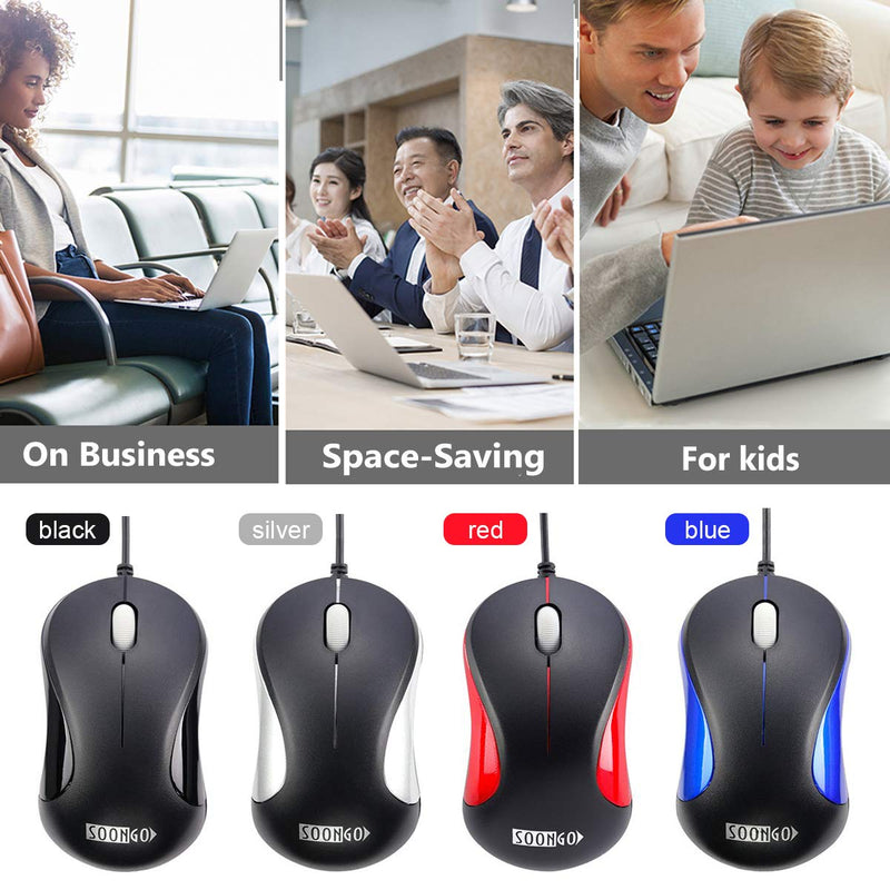 USB Mouse 2 Pack for Laptop Computer Mouse Designed Ergonomic Optical Wired Mice for Office and Home use Compatible with Computer Laptop PC Desktop Windows 7/8/10/XP Vista and Mac Red Color by SOONGO RedDouble