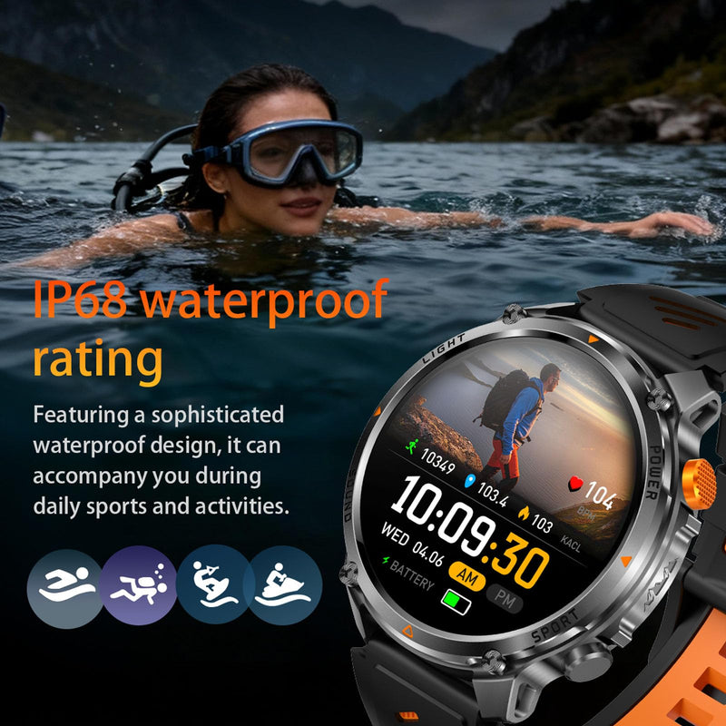 MIlitary Smart Watch with Compass/Flashlight for Android & iPhone (2 Bands) | 100 Days Battery/IP68 Waterproof, Answer/Make Calls, 1.7" HD Fitness Tracker Watch with Sleep/Heart Rate Monitor for Men
