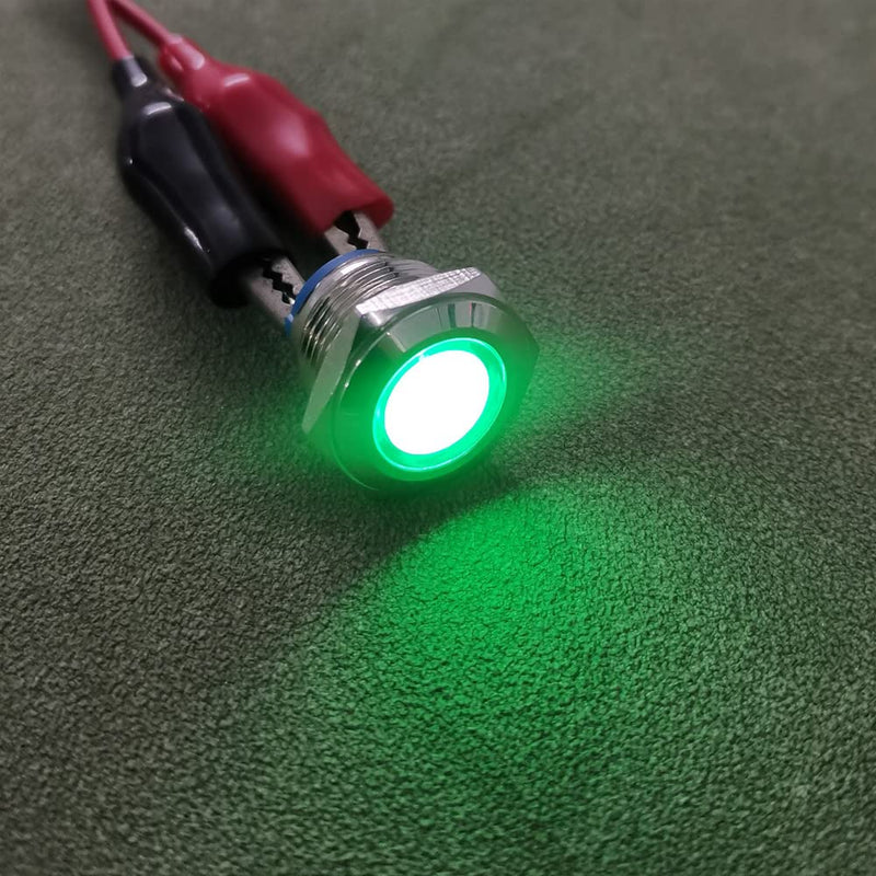 Gebildet 5pcs 16 mm AC/DC 12-24V Nickel-Plated Copper Waterproof Soldering Type LED Indicator Light (Green) Green