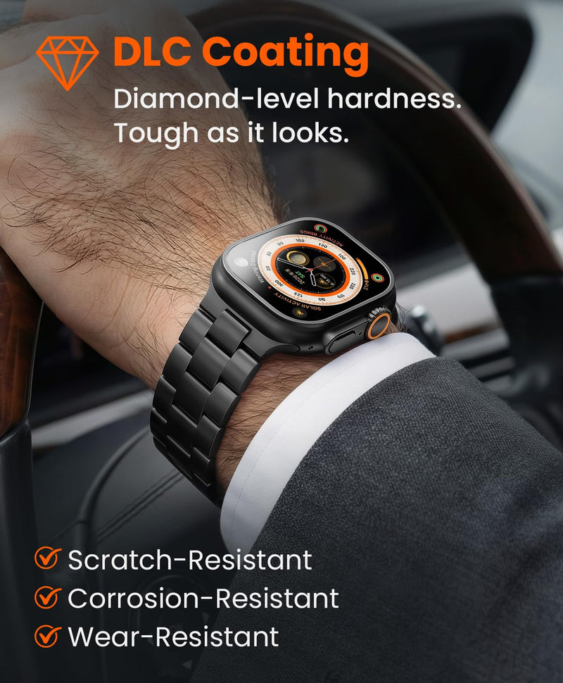 Titanium Band for Apple Watch Ultra 3/2/1 49mm Series 11/10 46mm | Grade 5 Titanium Apple Watch Band, Anti-Scratch DLC Coating, Micro-Adjust Link, 22mm Classic Metal Bands for Men Gift-CRNS03 CRNS03 | Black