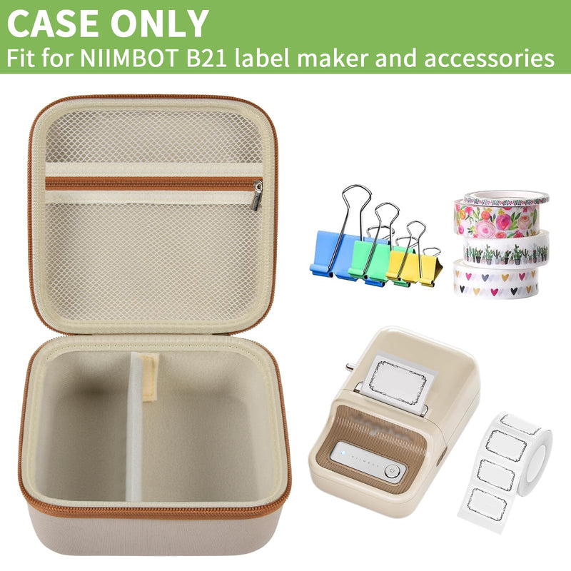 [AUSTRALIA] - ALKOO Case Compatible with NIIMBOT B21 Label Maker Wireless Thermal Label Printer, Holder for Inkless Label Maker & Labeling Tapes Refills, with Mesh Pocket for Cable Accessories (White) White 