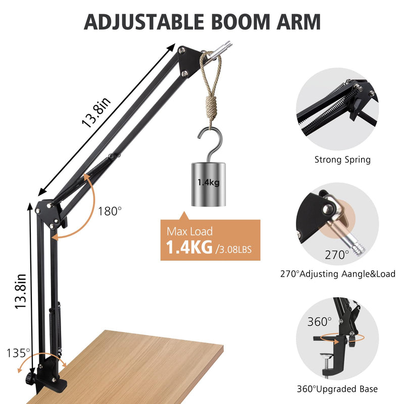 SUNMON Boom Arm - Metal Scissor Mic Boom Arm with 3/8'' to 5/8'' Adapter, K688 Microphone Stand with Cable Sleeve FIFINE XLR/USB Dynamic Microphone Boom Arm