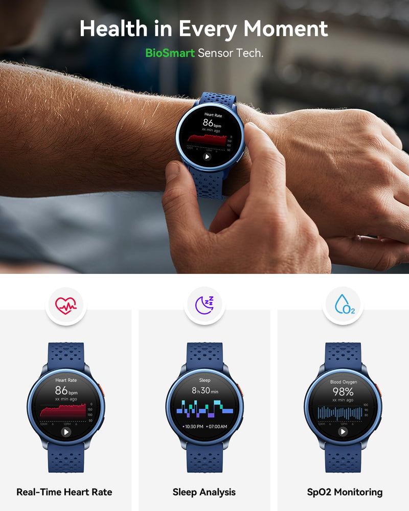 Quican Smart Watches for Women & Men, Compatible with iPhone & Android | 1.27" Fitness Tracker with Bluetooth Calling, AMOLED Display, Heart Rate & Sleep Tracking, 2 Bands, Perfect Smart Gift