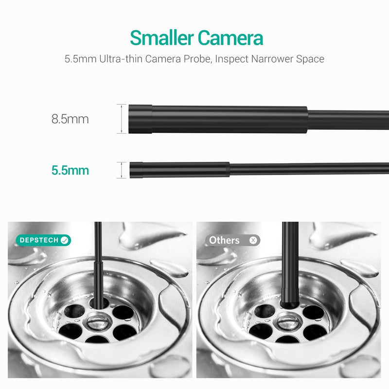 [AUSTRALIA] - DEPSTECH USB Endoscope, 720P IP67 Waterproof Borescope, 5.5mm Snake Inspection Camera, Type-C Scope With 16.5ft Semi-Rigid Cable, 6 LED Lights, Compatible With OTG Android Phone, PC 
