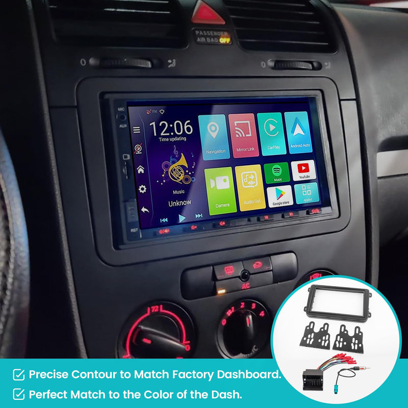 NuIth Double DIN Radio Dash Kit W/Radio Wire Harness for 2005-2015 Volkswagen Jetta/Beetle/CC/Golf/Passat/Tiguan, Aftermarket Car Stereo Installation Trim Bezel Bracket Wire Kits
