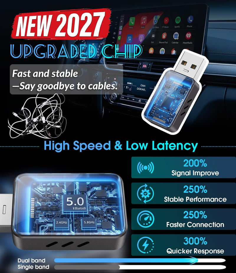 Wireless CarPlay Adapter for Apple iPhone - 2027 Upgraded CarPlay Wireless Adapter with USB C/A, Ultra-mini Bluetooth Car Play Adapter - 3s Auto Connect Stable Connection - Space Black