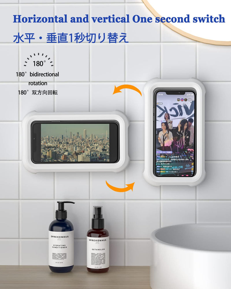 Waterproof Shower Phone Holder with 360° Rotation, Angle Adjustable, Wall Mounted Phone Holder for Bathroom Mirror Bathtub Kitchen, Up to 6.8 Inch (2022 Upgraded) White B35 Type