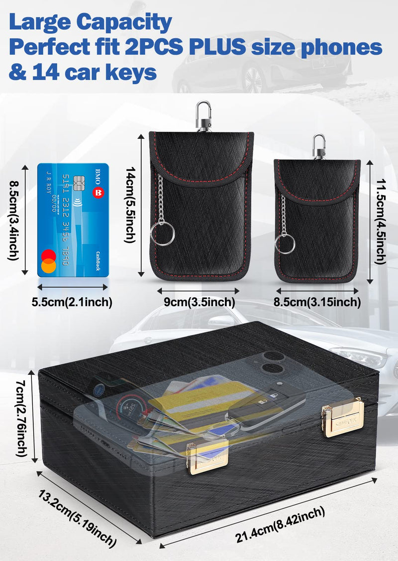 Samfolk Faraday Box & 2 Pack Faraday Bag, Faraday Cage Key Fob Protector, RFID Signal Blocking Box Faraday Key Fob Protector Anti Theft Faraday Pouch for Car Keys Keyless Entry Car Key Protector L Charcoal Black