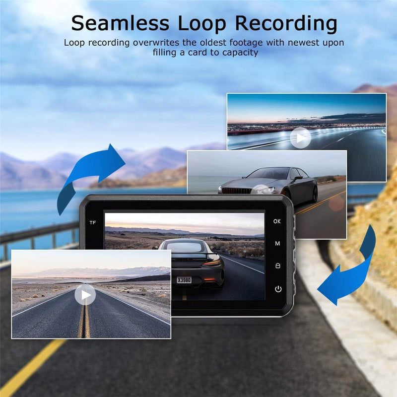 Car on-Dash Mounted Cameras 1440P Full HD Car DVR Dashboard Camera Video Recorder in Car Camera Dashcam for Cars 170 Wide Angle WDR with 3.0" LCD Display Night Vision and G-Sensor H19-black