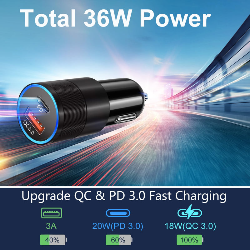USB C Car Charger 10 Pack Dual 12V USB C & USB Car Charger Apdater Fast Charge PD&QC 3.0 Cigarette Lighter Plug