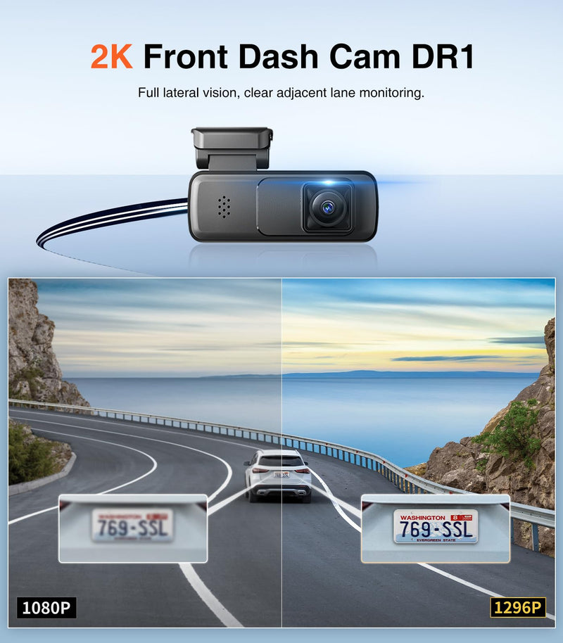 AINAVI Front Dashcam for Cars with 32G Card, Mini 2K Dash Camera, Dash Cam Built-in WiFi Wireless with APP Control, Hidden-Style Single Car Camera/WDR/Night Vision/G-Sensor/24H ParkingMode