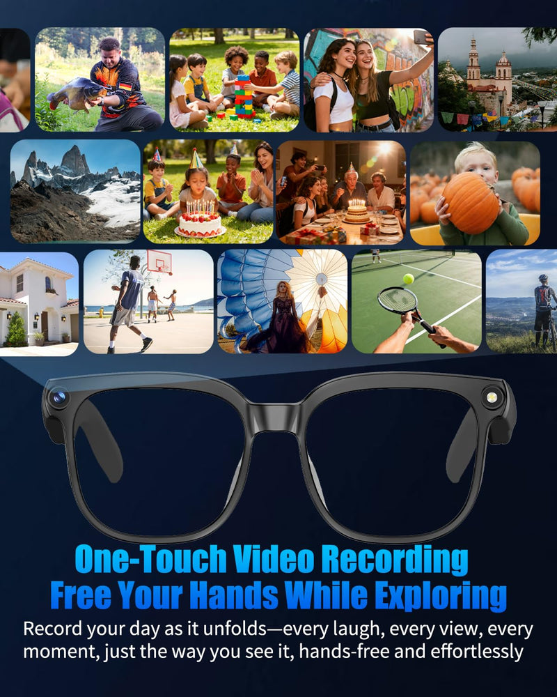 800W Ai Smart Glasses with Camera 1080P HD Video Recording, AI Translator for 160 Languages, GPT Object Recognition, Bluetooth Audio, Photochromic Lenses, 290mAh Long Battery for Travel Sports M08