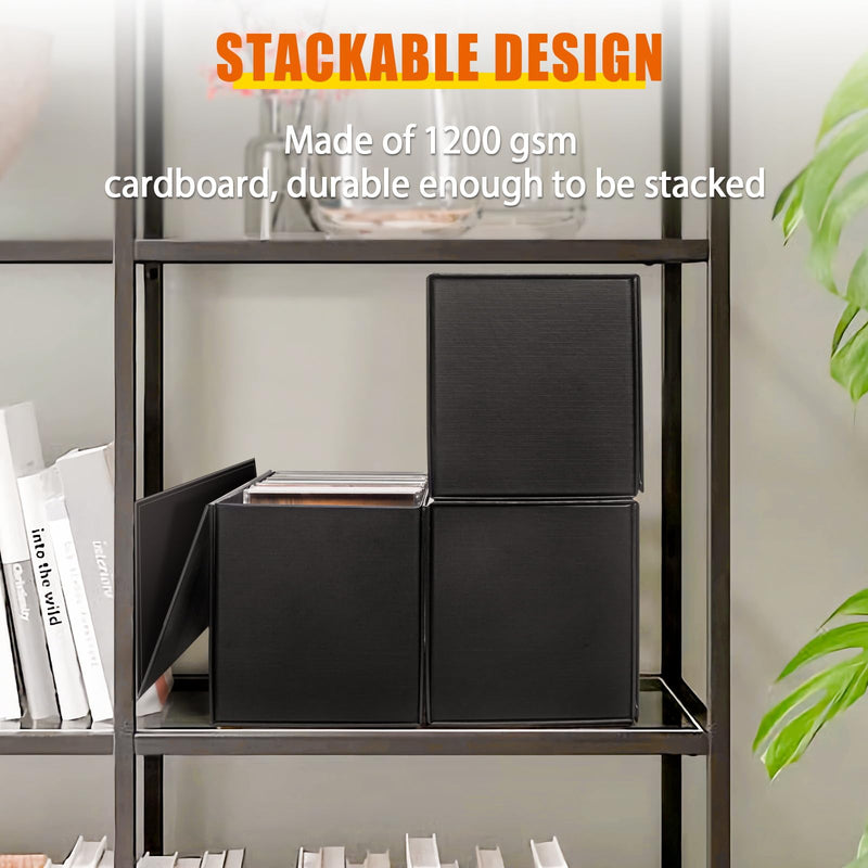 CD Storage Box, DVD Storage Box- Durable 5.2 x 5.75 x 12 Inch Disc Holders with Lids, Store up to 30 CDs- Black 1 PACK