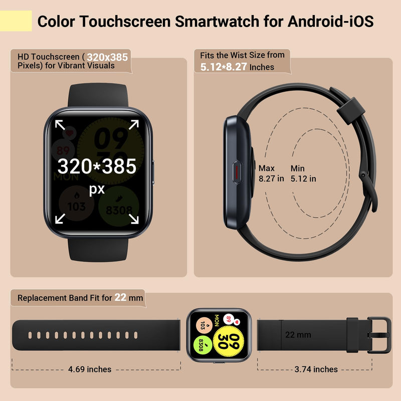 Quican Smart Watch for Men Women with Extra Dark Purple Silicone Watch Band Replacement