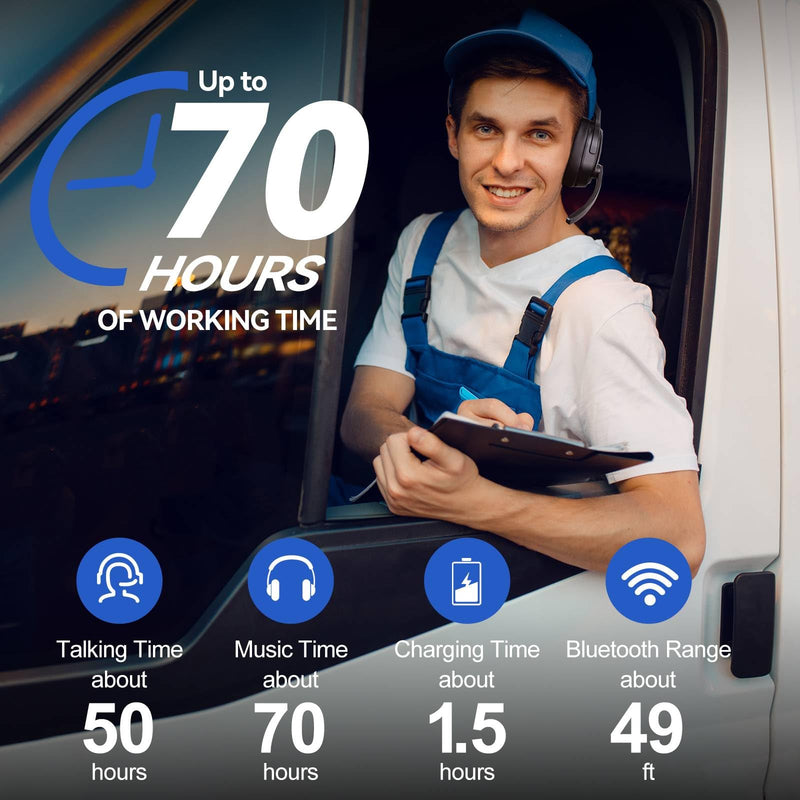 TECKNET Trucker Bluetooth Headset, Stable V5.2 & USB Dongle Connection, 70h Wireless Bluetooth Headsets with Mic and Mute, ENC Noise Canceling, Headset for Truck Drivers, Cell Phone, PC Comfort Office Black - Non removable