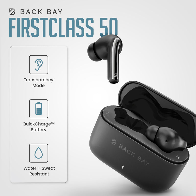 Back Bay Audio True Wireless Earbuds Noise Cancelling Earbuds, Premium ANC | Deep Noise Cancelling Earpods, Bluetooth 5.4 Ear Buds, iPhone and Android Active Earphones with ANC Sound Blocking Black